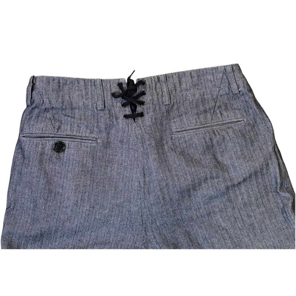 Jipijapa Japan Pants Size 2 Blue Herringbone Button High Rise Lace Up Back - Picture 5 of 8